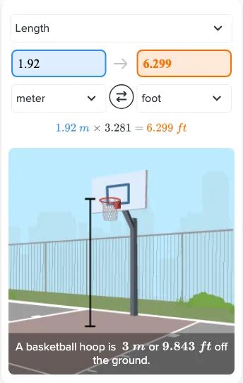 Convert 1.92 Meters to Feet